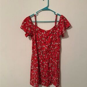 Red Floral off the Shoulder Dress
